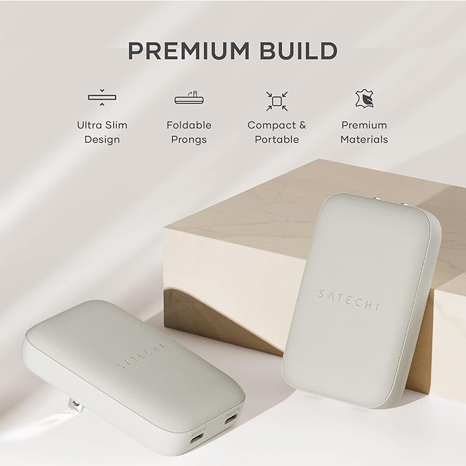 Satechi OntheGo 67W Wall Charger, GaN USB C Travel Charger with 2 USB-C PD Fast Charging Ports, for MacBook Pro/Air, iPad Pro/Air, iPhone 16, Steam Deck, Galaxy, Windows – Sand