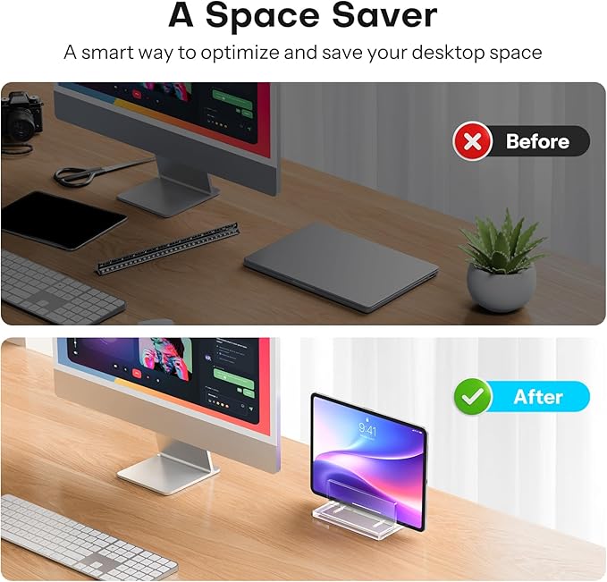 OMOTON Vertical Laptop Stand for Desk, Acrylic Laptop Holder Desktop Clear Adjustable Dock for MacBook Pro Air, HP, All Gaming Laptops up to 17” (Clear, Single Slot)