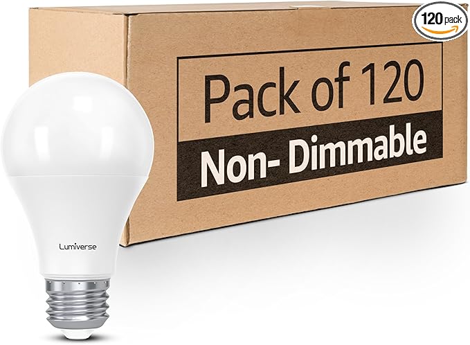 Lumiverse 120 Pack LED Light Bulbs 60W Equivalent, 9W Non-Dimmable, No Flicker, 800 Lumens, 5000K Bright Daylight White, E26 LED Bulb, 15000 Hour, Energy Efficient, Bright for Indoor Use