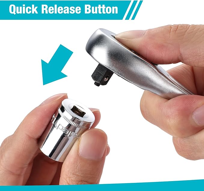 DURATECH 1/4" Drive Socket Set 20 Pieces, Including Metric and SAE Bit Sockets, Ratchet Wrench, Extension Bar, and Swivel Storage Rack, Cr-V S2 alloy steel, Meets ANSI Standards