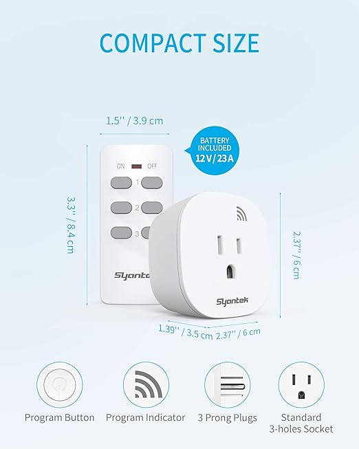 Remote Control Outlet Wireless Light Switch for Household Appliances, Expandable Remote Light Switch Kit, Up to 100 ft Range, FCC Certified, ETL Listed, White (3 Outlets + 1 Remotes)