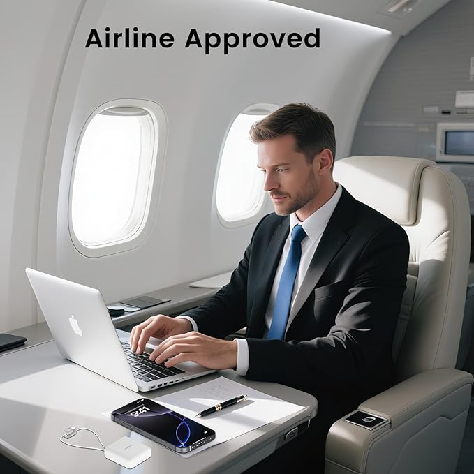 LUCKYDUO Small Portable Charger, Fast charging 22.5W Slim Power Bank 10000mAh with Built-in Cables, LED Display USB-C Mini Battery Pack Travel Essential, Compatible with iPhone, Samsung,Android, White