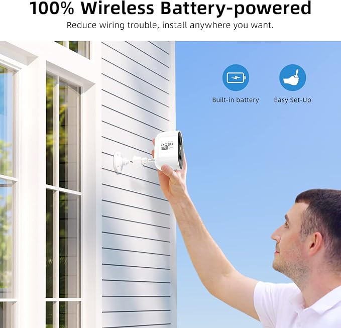 AOSU 2K Security Camera Wireless Outdoor - 3MP Battery Powered Exterior Camera - 2-Pack Siren Alarm, Color Night Vision, 2-Way Audio, AI Detection, IP65 Waterproof, Cloud/SD Storage, Works with Alexa