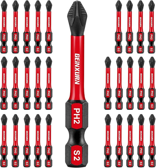 30Pieces Magnetic #2 Phillips 2 in. Hex Anti-Slip Screwdriver Bits, 1/4 Inch Hex Shank Impact Tough PH2 Cross Screwdriver Bits Set
