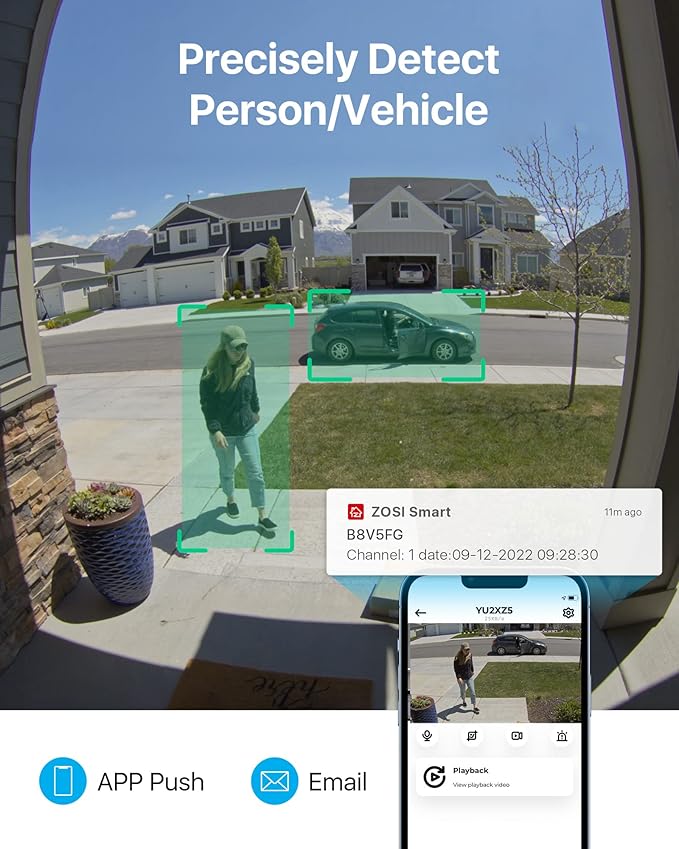 ZOSI C303 Home Security Camera System with Audio, 8CH 3K Lite H.265+ DVR with 1TB HDD, 8pcs 1080P Outdoor CCTV Cameras, Person Vehicle Detection, Night Vision, Spotlight Siren, for 24/7 Recording