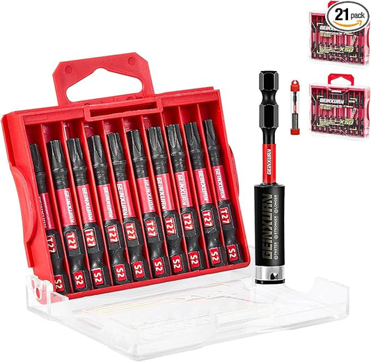 20Pieces 2inches T27 Impact Tough Magnetic Screwdriver Bit Set, #27 Torx Head Power Bits, S2 Alloy Steel Star Bits with 1pc Bit Holder and Storage M-Box