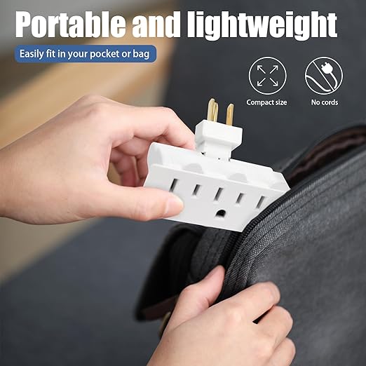 EXTRASTAR 3 Outlet Swivel Wall Adapter, Electrical Outlet Extender with Grounded 180 Degree, 3 Prong Multiple Plug Outlet, ETL Listed Wall Tab for Home Office Dorm - White (3 Pack)