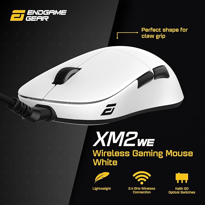 ENDGAME GEAR XM2we Wireless Gaming Mouse, Programmable Mouse with 5 Buttons and 19,000 DPI, White