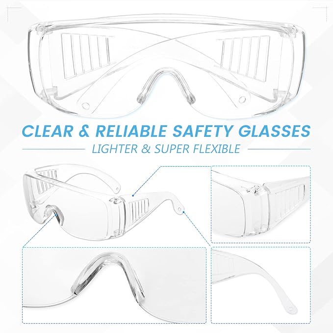 WFEANG Clear Safety Glasses bulk, Lightweight Protective Eyewear For Men Women, Over Goggles Impact Scratch Resistant