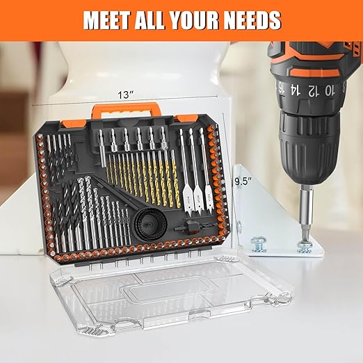 ENERTWIST 105 Pcs Drill Bit Set - HSS Titanium Coated, Carbon Steel Woodworking Bits, Hole Saws & Screwdriver Bits for Wood, Metal, Cement in Durable Case