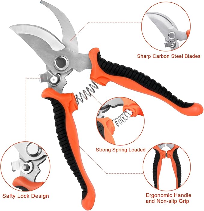 Garden Tools Set, 8 Piece Gardening Tools Set with Non Slip Ergonomic Handle, Heavy Duty Garden Tool Set with Storage Bag, Gardening Kit for Women, Garden Hand Tools Gift for Women and Men, Orange