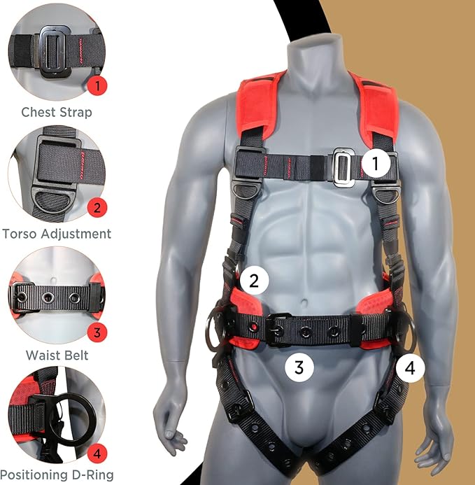 AFP Demon Fall Protection Comfortable Safety Harness (OSHA/ANSI PPE), Harness for Men Construction, Safety Harness Fall Protection Kit