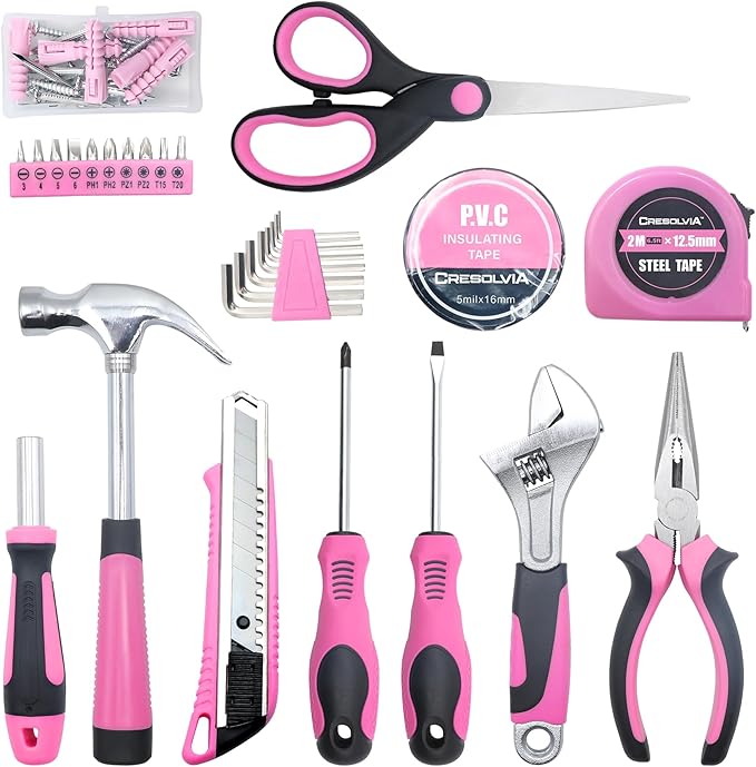 Pink Tool Kit 69 Piece Tool Kit for Women Small Basic Hand Tool Box Home Tool Set Perfect for Ladies and Girls with General Home Repairs, DIY Project,Office and College Dormitory Use