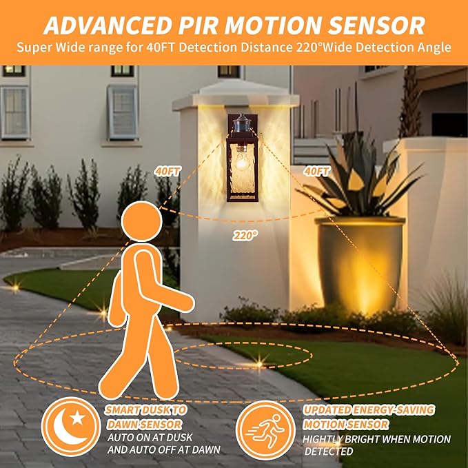 2 Pack Bronze Motion Sensor Outdoor Wall Lights,Updated Dusk to Dawn Outdoor Lighting, Exterior Light Fixtures Wall Mount,Waterproof Porch Light Outside Lights for House