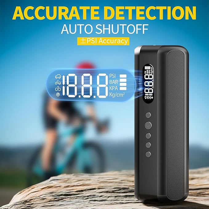 Tire Inflator Portable Air Compressor 150PSI Air Pump with Gauge Portable Electric Bike Pump for Road Bike, Mountain Bike,Motorcycle with LED Light, Presta Valve Accessories, Storage Bag