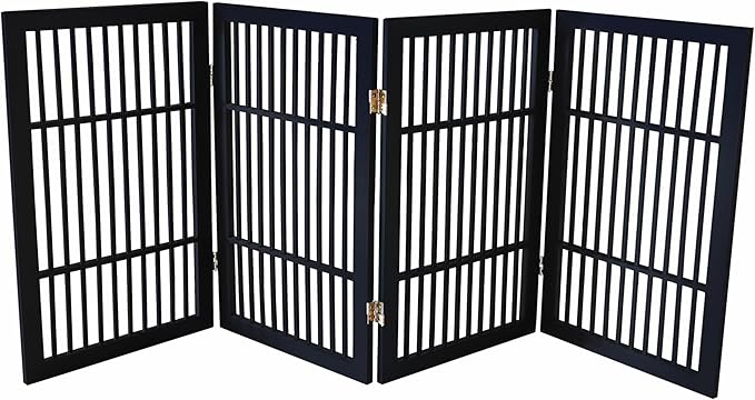 Pet Dog Gate Strong and Durable Freestanding Folding Acacia Hardwood Portable Wooden Fence Indoors or Outdoors by Urnporium (Black Pet Gate, 4 Panel 30" Tall)