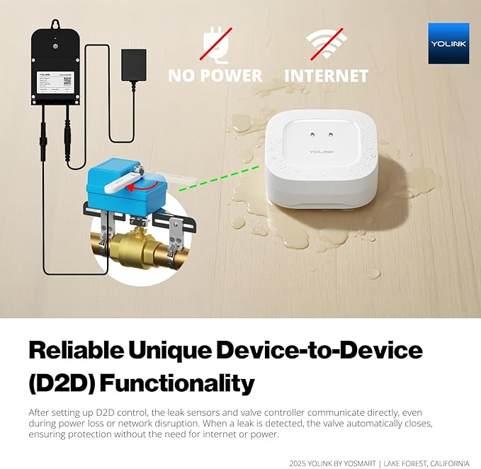 YoLink DIY Automatic Water Leak Detection & Shut-Off Starter Kit, EVO Valve Operator, Wireless Valve Controller, (3) Leak Sensors, Hub