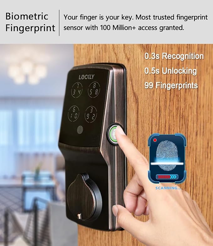 Lockly Secure Plus, RFID Card Smart Lock, Keyless Entry Door Lock, Smart Locks for Front Door, PIN Genie® Keypad, 3D Biometric Fingerprint Sensor, Auto Lock Smart Door Lock