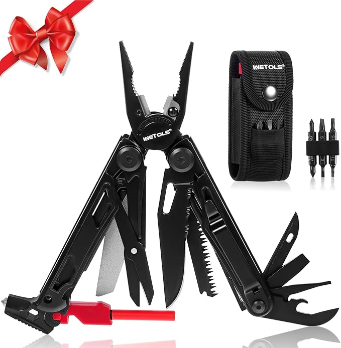 WETOLS Multitool with Pocket Knife, 27-in-1 Stainless Steel Needle Nose Pliers with Screwdrivers, Self-locking Multi tool EDC Gear with Sheath, Ideal for Survival, Outdoor, Camping