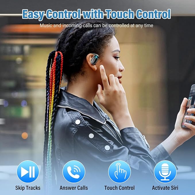 Open Ear Headphones, Wireless Bluetooth 5.4 Earbuds with Big Earhooks, Ultra-Comfort Open Ear Earbuds, 58 Hours HD Stereo Sound Over Ear Earphones, IP7 Waterproof Headset for Workouts, Black