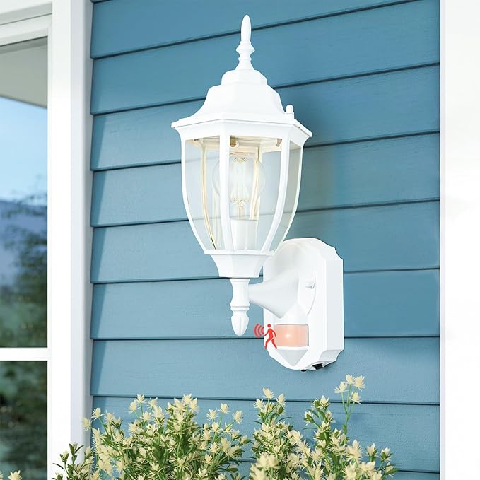 Porch Lights Outdoor Motion Sensor Wall Sconce Anti-Rust Aluminum, Exterior Outdoor Wall Lights Dusk to Dawn Porch Light Fixture Wall Mount for House Outside Patio 2Pack White