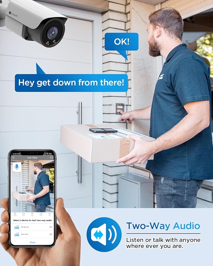 4COVR 4K PoE 16 Channel Security Camera System, 2-Way Talk & Smart Full Color Night Vision, 16 8MP IP67 Bullet IP Camera, Human Vehicle Detection, 16CH 4T NVR Surveillance for Businesses, LY37YX8M1616