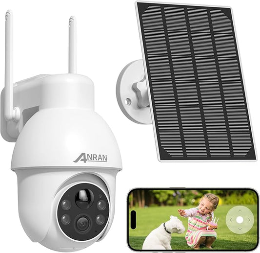 ANRAN 2K Solar Security Camera Outdoor Wireless, Solar-Powered WiFi Camera with 360° PTZ for Home Security, 3MP Color Night Vision, PIR Motion Detection, Two-Way Audio, Works with Alexa
