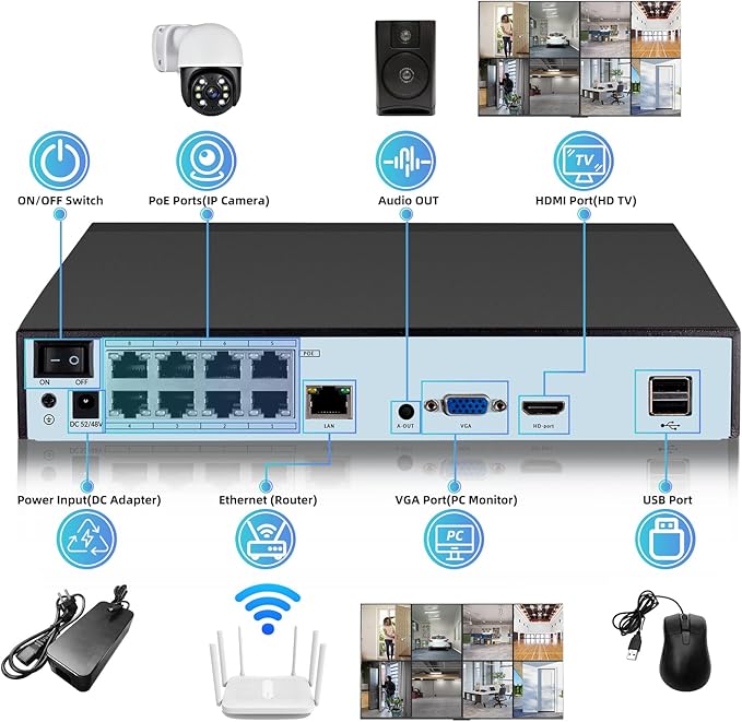 KERUI 8CH POE Network Video Recorder for Home Security 8Channel NVR with 4Pcs 4MP POE Cameras, 24/7 Recording Mobile APP & PC Remote Pre-Installed 1TB Hard Drive