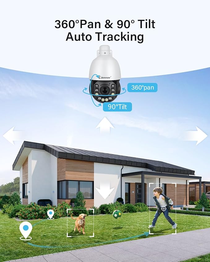 Jennov 6MP PoE IP Camera Outdoor with Pan Tilt 20X Optical Zoom, 360 Speed Dome PTZ Security Camera with 160ft IR Night Vision, Spotlights Color Night Vision, Human Detection, Onvif Compatible