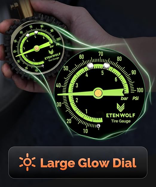 ETENWOLF Tire Pressure Gauge 0-100 PSI, ANSI B40.1 Grade A Accurate Tire Gauges for Tire Pressure with Large Glow Dial, Air Pressure Gauge for Tires, Car Accessories