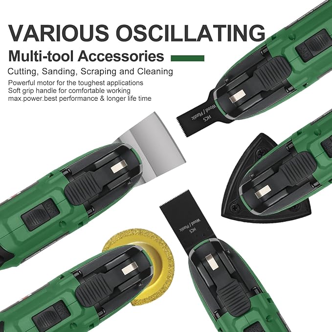 21V Cordless Oscillating Tool Kits, Brushless Oscillating Multitool with 6-variable speed, 2X3.0 Ah Battery and accessories for Cutting, Grinding, Scraping, Sanding
