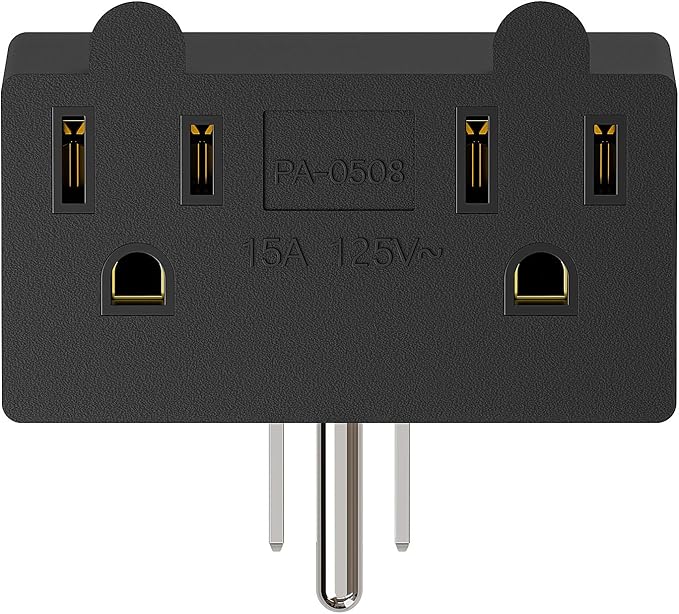 PA-0508 90 Degree Right Angled USA Male-Female Power Adapter, 5-15P to 2 * 5-15R Direction Changer Space Save Adapter Black