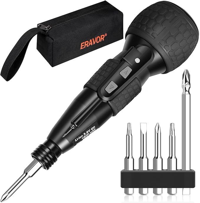 3.6V Rechargeable Cordless Electric Screwdriver, Portable Mini 2-in-1 Automatic & Manual Home Repair with Non-slip Handle & LED Light, Includes 5pcs Bit, 1800mAh USB-C Battery – Black