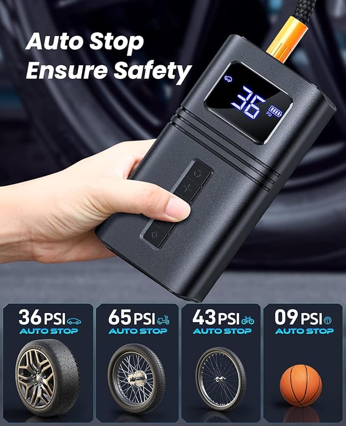 Tire Inflator Portable Air Compressor for Car Tire, Cordless & Strong Power, Air Pump with 6000mAh Battery, Fast inflate 150PSI, Tire Pump with LED Light for Car Bike Motor Ball