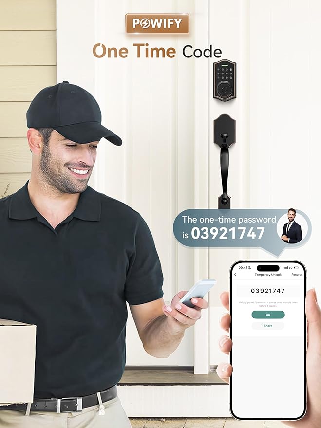 Keyless Entry Door Lock with Handle,Fingerprint Smart Front Door Lock Set,APP Control, Electronic Keypad Deadbolt with Lever Handle, Anti-Peeping, Auto Lock, Easy Install, Oil Rubbed Bronze