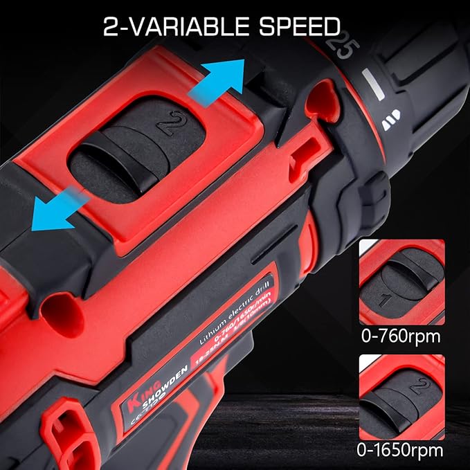Cordless Drill Kit Power Screwdriver Set, 12.6V Electric Drill Screwdriver for Home DIY, 3/8'' Keyless Chuck, 25+1 Torque Setting, 25 Bits, Built-in LED, 2 x 1500mAh Batteries and Fast Charger,
