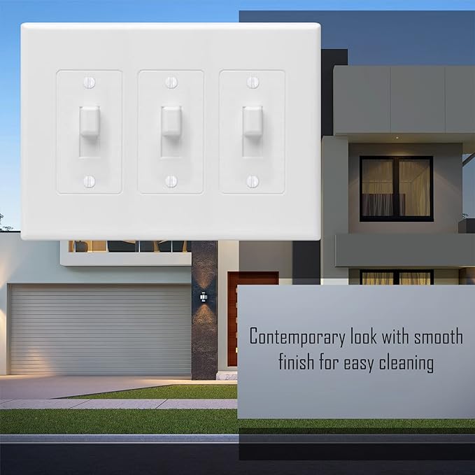 TayMac 2673W 3-Gang MASQUE Decorator Cover, Toggle, White