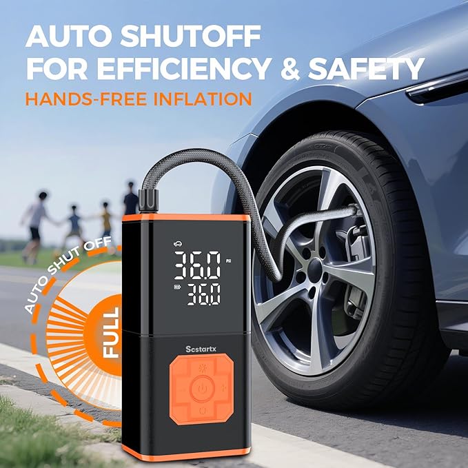 Car Tire Inflator Portable Air Compressor, 150 PSI Cordless Mini Bike Tire Pump Rechargeable 12 Volt, Electric Air Pump for Auto, Motorcycle, Bicycle, Balls with Digital Pressure Gauge and LED Light