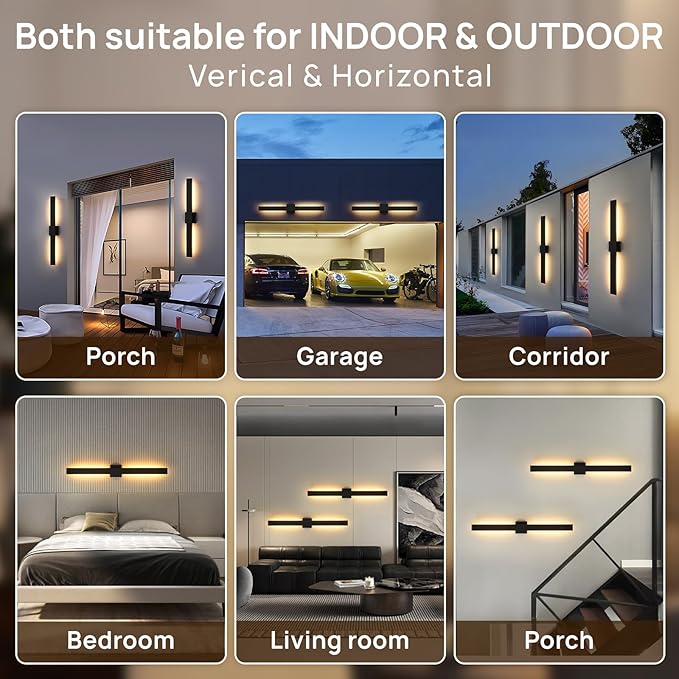 Upgraded 2-Pack 40.1in Black Long Modern LED Outdoor Wall Lights 3000K 4000K 5000K Dimmable Exterior Wall Sconce Outside Light fixtures for House Garage Front Door