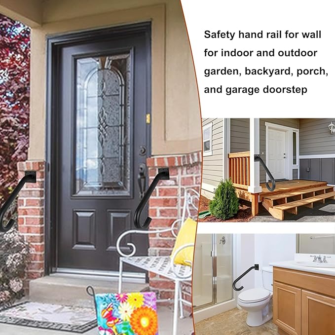 2PCS Hand Rails for Outdoor Steps, Outdoor Handrail Safety Grab Bar for Stairs Wall Mounted U Shaped Handrail 1.25" Tube Hand Railing for Garage Entry