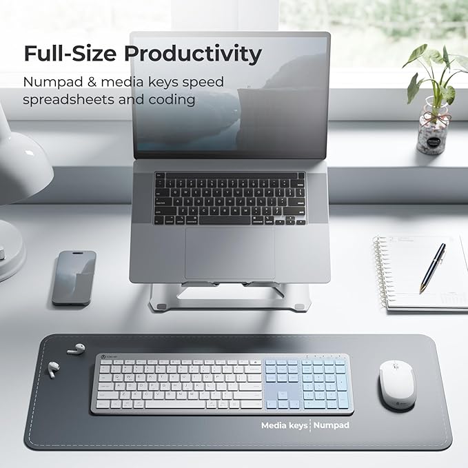 iClever Wireless Keyboard and Mouse, GK08 White Keyboard Mouse Combo, Ergonomic, Quiet, Full Size Design with Number Pad, 2.4G Connection for Mac, Windows and Computer