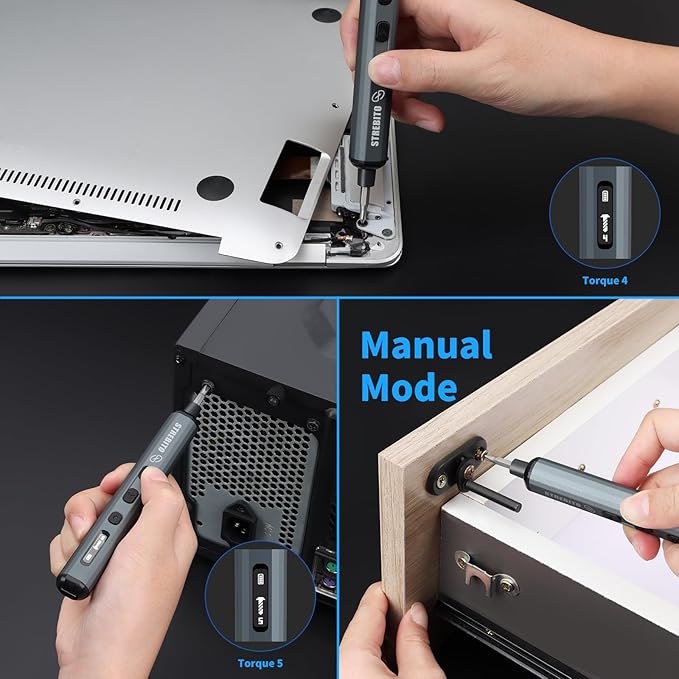 STREBITO Mini Electric Screwdriver Set, 70-in-1 Max Precision Electric Screwdriver Kit with Lights, 5 Upgraded Torque Levels, 64 Magnetic Bits, Electric Screwdriver Cordless for PC RC Electronics