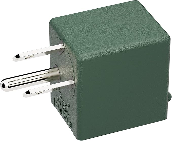 90 Degree Leftward Angled USA 3-Prong Male-Female Adapter, 5-15P to 5-15R Direction Changer, Green