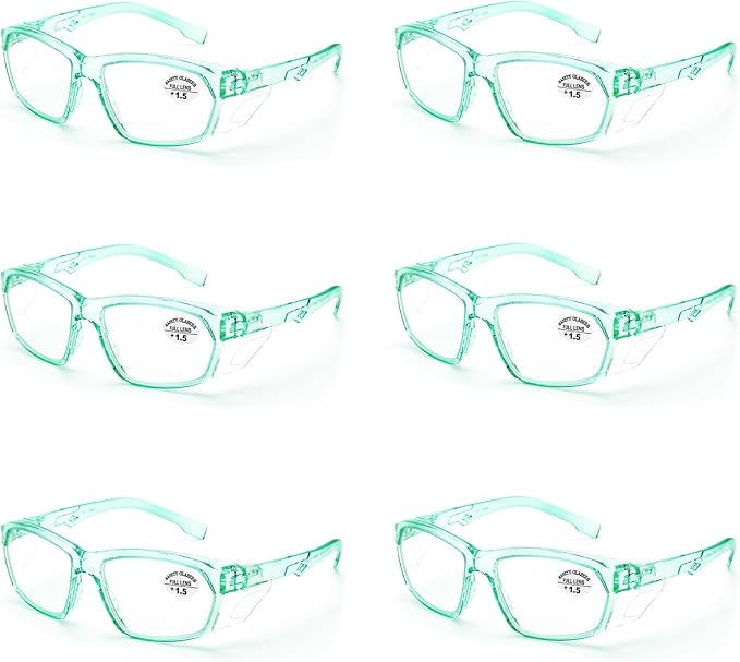 ProtectX Stylish Anti-Fog & Scratch-Resistant Safety Glasses With Readers, UV Protection Goggles, Anti-Impact Lightweight Glasses for Men＆Women Jade Reading 1.5-6 Pack