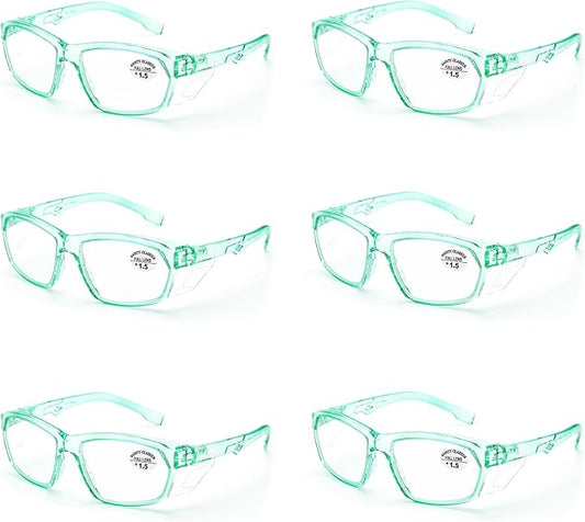 ProtectX Stylish Anti-Fog & Scratch-Resistant Safety Glasses With Readers, UV Protection Goggles, Anti-Impact Lightweight Glasses for Men＆Women Jade Reading 1.5-6 Pack