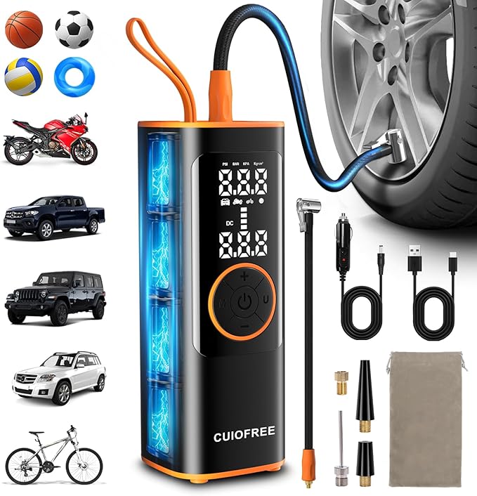Tire Inflator Portable Air Compressor,5X Faster 150PSI Portable Air Pump for Car Tires with Digital Pressure Gauge,Auto Shut-Off Cordless Portable Tire Inflator for Car Motorcycle Bike Ball