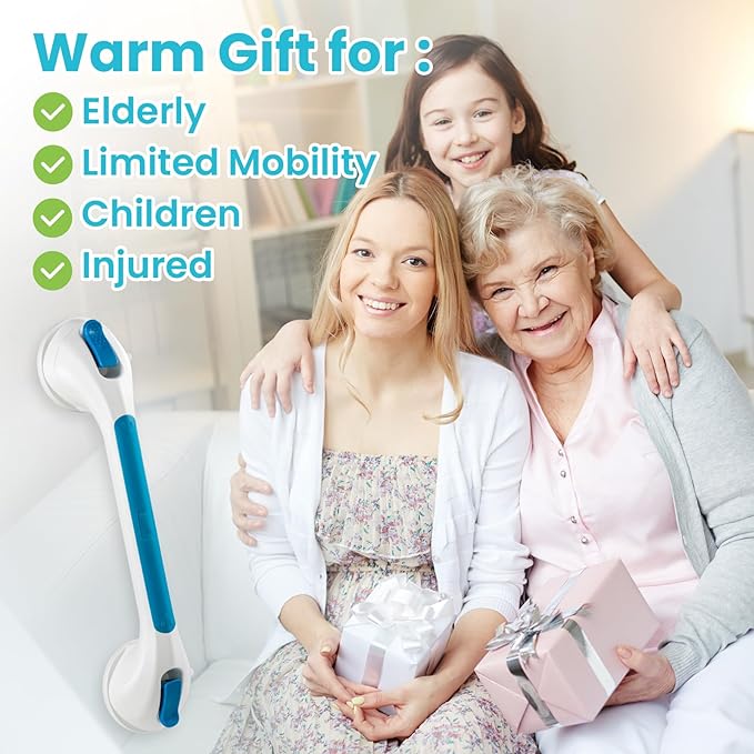 TAILI Shower Grab Bar Glow in The Dark, 2 Pack 16.8 in Grab Bars for Bathtubs and Showers,Shower Handles Shower Rails for Seniors and Elderly,Bathroom Safety Grip Removable No Drilling Waterproof Blue