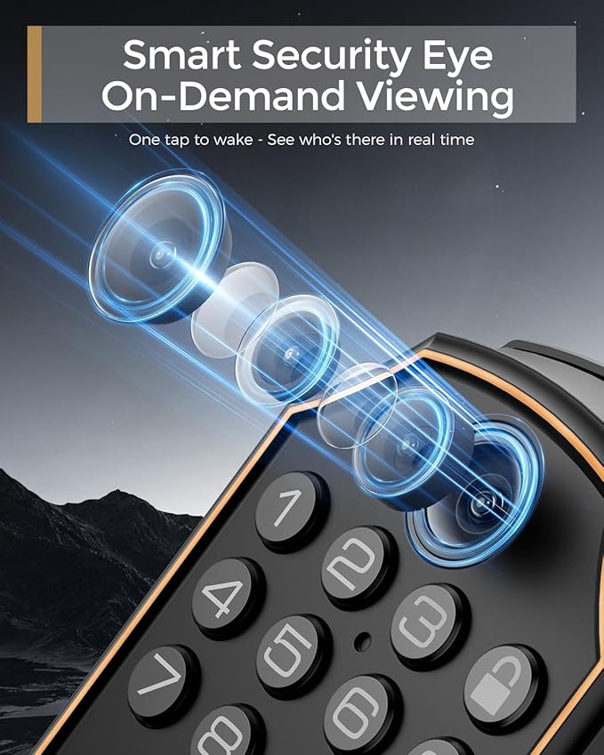 Keyless Entry Deadbolt with Handle Set - WiFi Smart Lock with Camera, 5-in-1 Camera+Doorbell+Fingerprint+Keypad, App Control, Auto Lock, Easy Install, Waterproof for Front Door