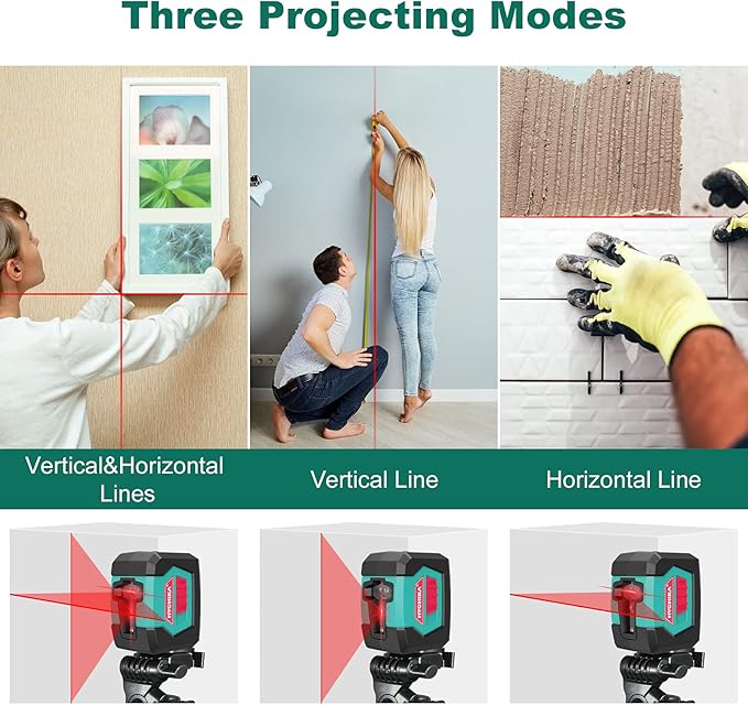 Laser Level, HYCHIKA 50 Feet Cross Line Laser with Dual Modules, Self Leveling Laser Level, Switchable Self-Leveling Vertical and Horizontal Line Construction Picture Hanging, Battery Included