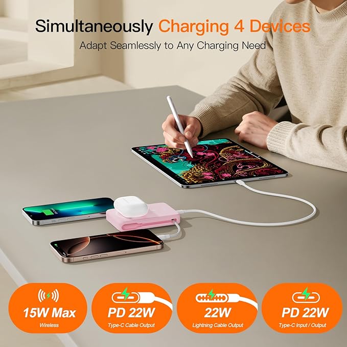2025 Latest Portable Charger, 16800mAh Magnetic 15W Wireless Power Bank with 2 Built in Cables, LED Display Battery Pack Travel Essentials for iPhone 17/16/15/14/13/12/Pro/Mini/Pro Max